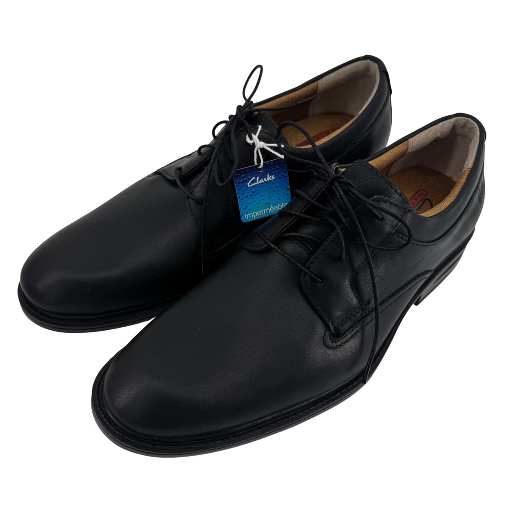 NWT Clarks Mens 62077 Waterproof Black Leather Oxford Dress Shoes Size 10.5 M